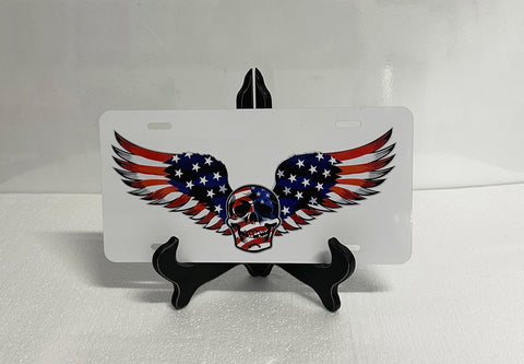 Flying USA Skull License Plate Art 6"x12"