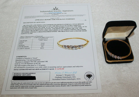 14K Gold Water Fall Diamond Bangle Bracelet