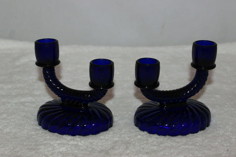 Cobalt Depression Glass Candle Holders