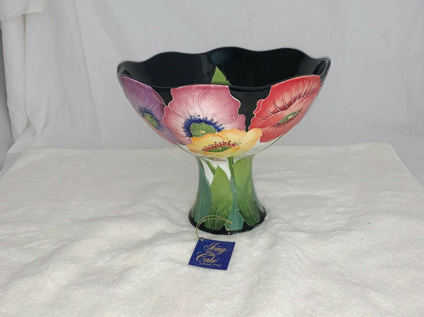 J.W. Call Blue Sky Pedestal Floral Bowl