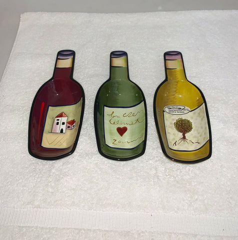 Clay Art Wine Bottle Serving Bowls / Spoon Rest Holder