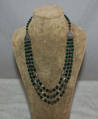 Sterling Silver Jade Bead Necklace 18"