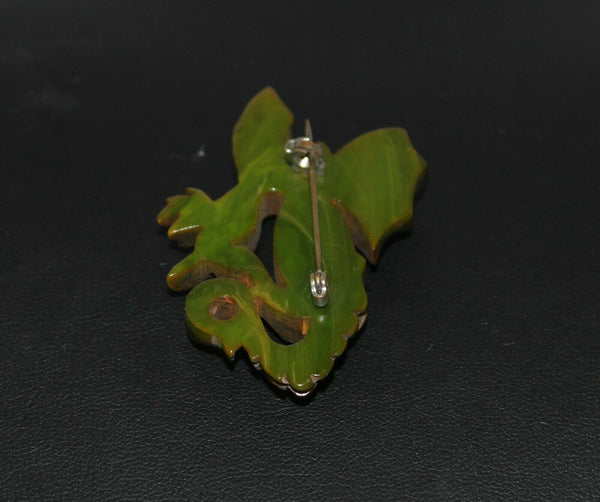 Bakelite Green Dragon Pin Brooch