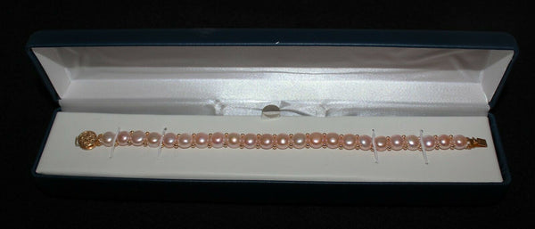 14K Gold Cultured Button Pearl Soft Peach Bracelet 7 1/4"